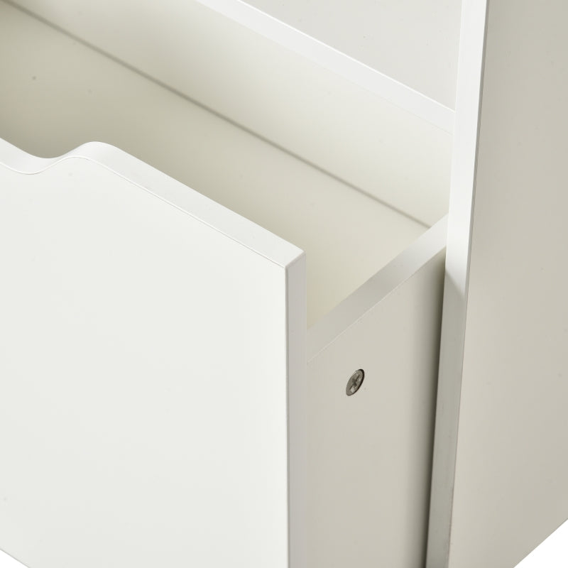 Estante de Madeira para Brinquedos com 3 Compartimentos 2 Cubos e Gaveta Móvel com 4 Rodas Estante para Livros Infantil para Dormitório Infantil Sala de Jogos 60x29,9x90cm Branco
