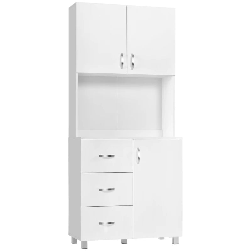 Armário de Armazenamento de Cozinha Armário Alto com 3 Gavetas 3 Portas e Prateleiras Interiores Ajustáveis móvel Auxiliar para Sala de Jantar Sala de Estar 80x39,5x183,5cm Branco