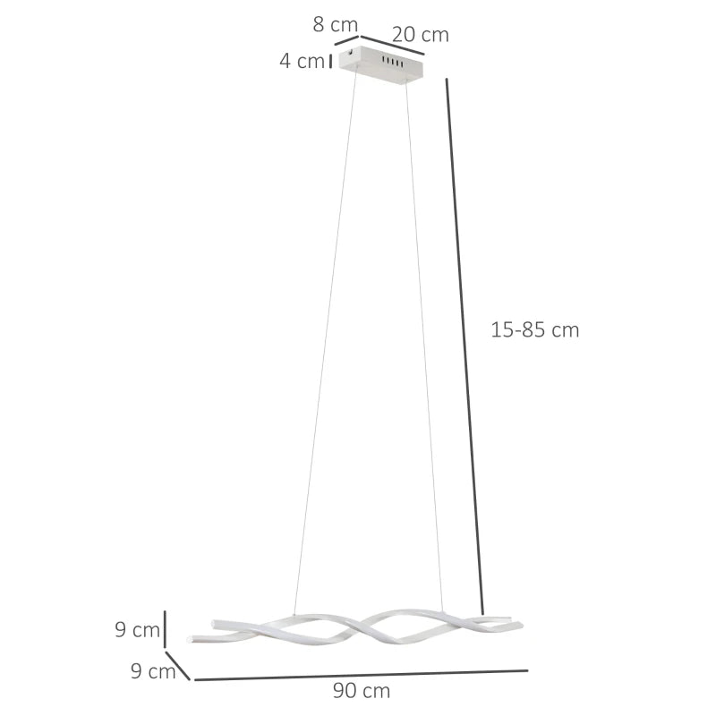 Candeeiro de Teto Moderno com LED IP20 38W 3700lm e Cordas Ajustáveis Candeeiro de Teto de Alumínio para Sala de Estar Sala de Jantar Dormitório 90x9x9cm Prata