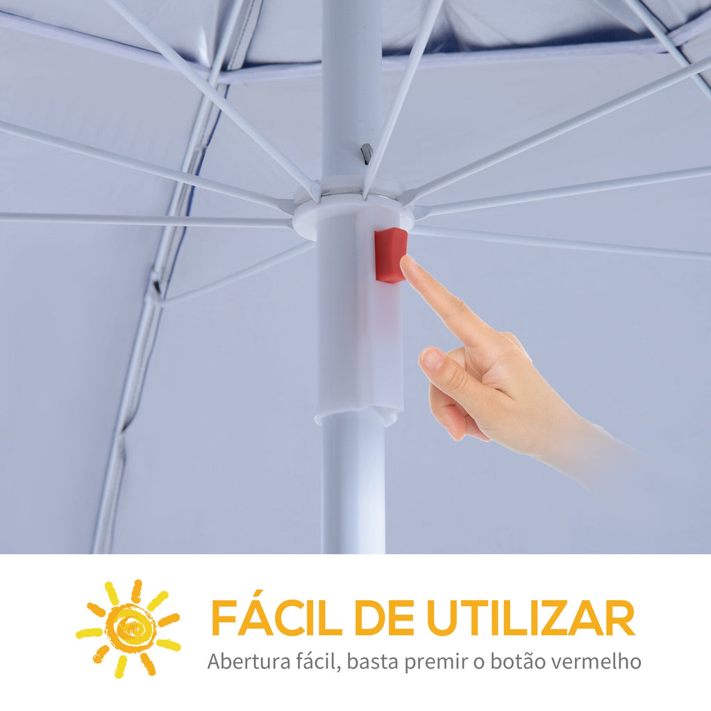 Chapéu de Sol de Praia com Painéis Laterais Tipo Tenda Chapéu de Sol para Praia com Proteção UV Φ210x222cm Azul
