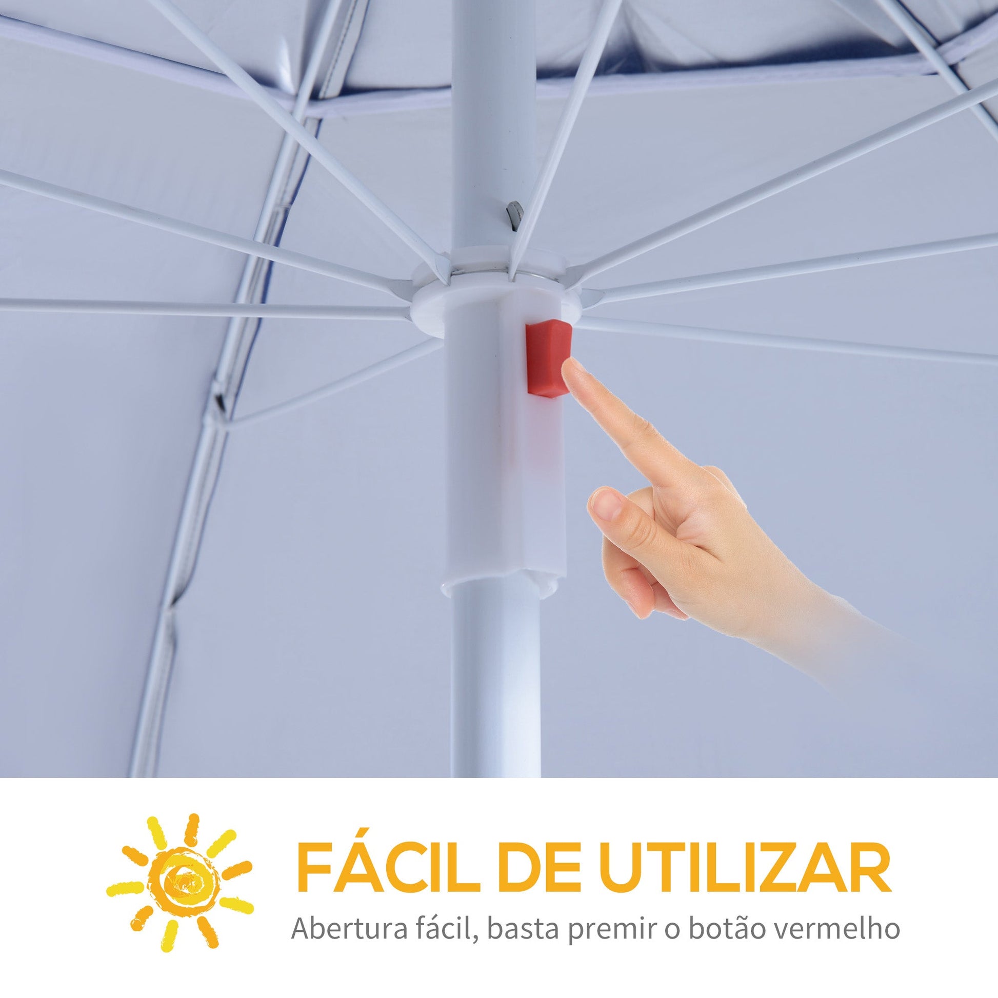 Chapéu de Sol de Praia com Painéis Laterais Tipo Tenda Chapéu de Sol para Praia com Proteção UV Φ210x222cm Azul