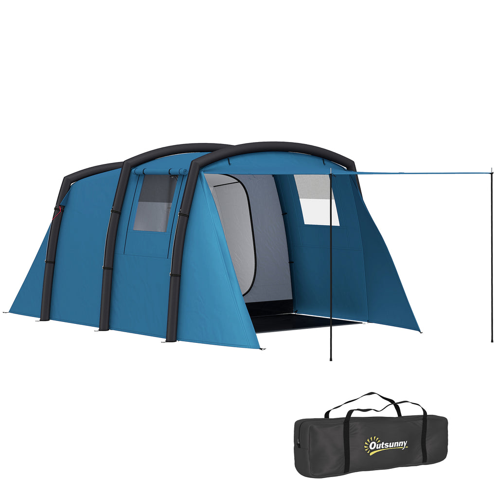 Tenda de Campismo Inflável Familiar Tipo Túnel para 3-4 Pessoas Tenda de Campismo Glamping com Vestíbulo Janelas de Malha e Bolsa de Transporte Proteção UV 50+ Impermeável para Exterior