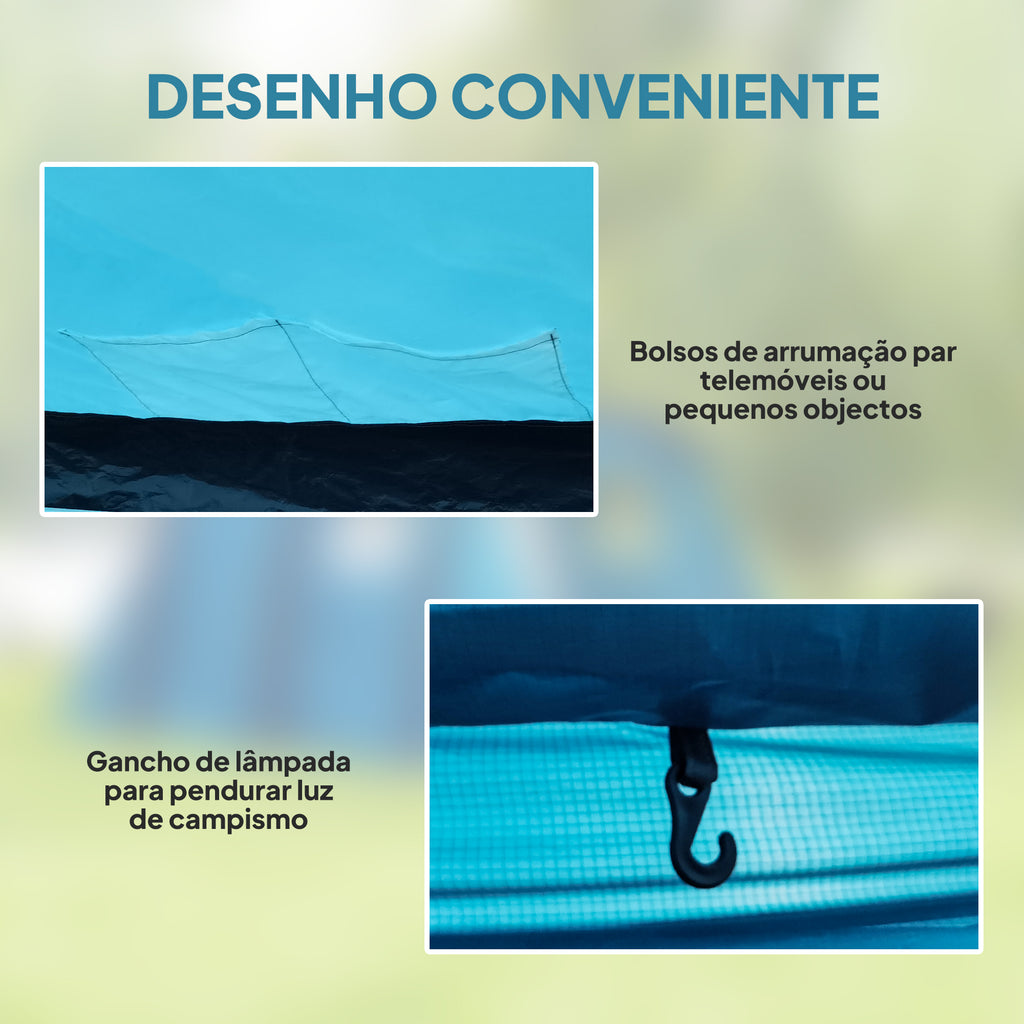 Tenda de Campismo Inflável Familiar Tipo Túnel para 3-4 Pessoas Tenda de Campismo Glamping com Vestíbulo Janelas de Malha e Bolsa de Transporte Proteção UV 50+ Impermeável para Exterior