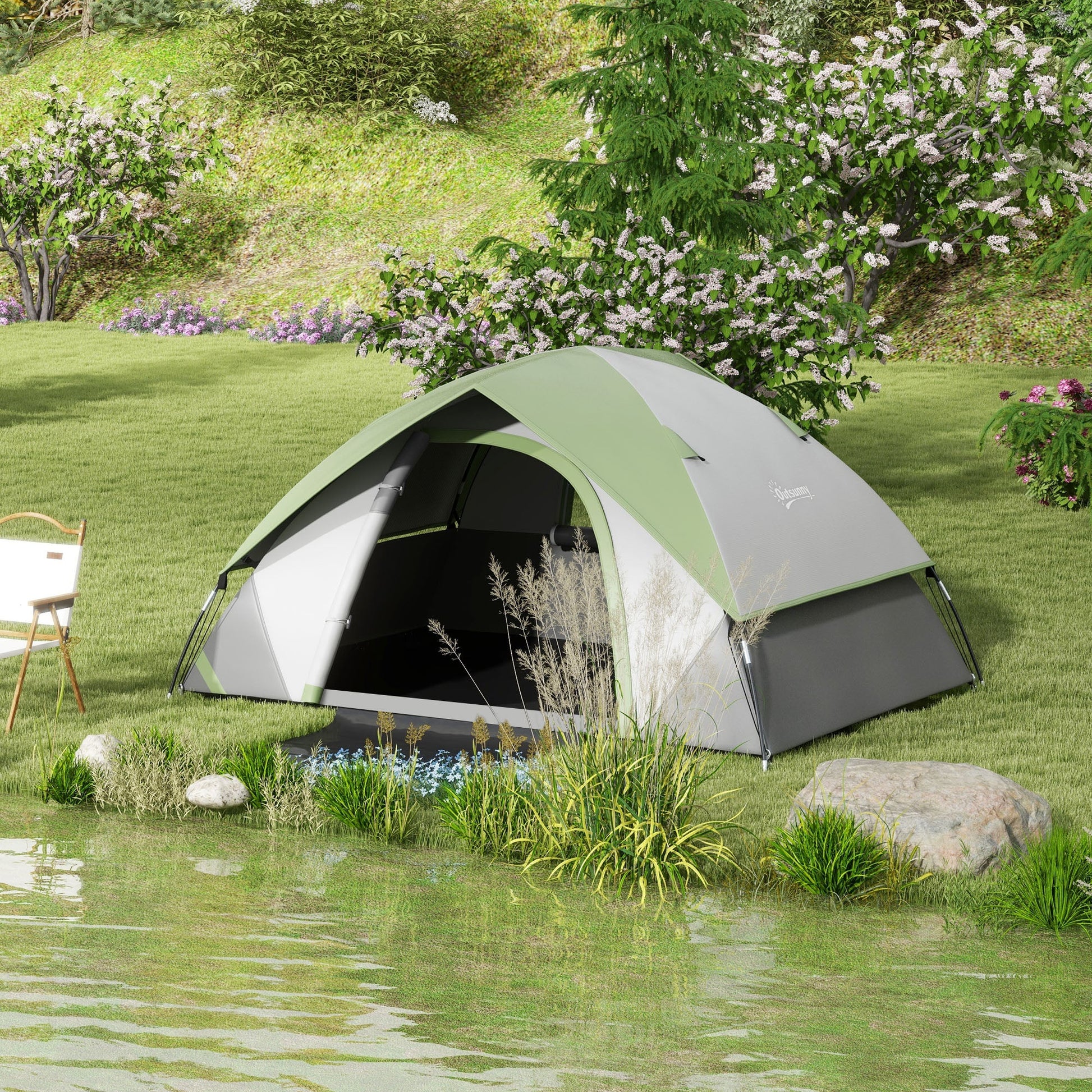 Tenda de Campismo para 1-2 Pessoas Tenda de Campismo Dobrável com Janela e Bolsa de Transporte Impermeável 3000 mm 210x150x110 cm Verde