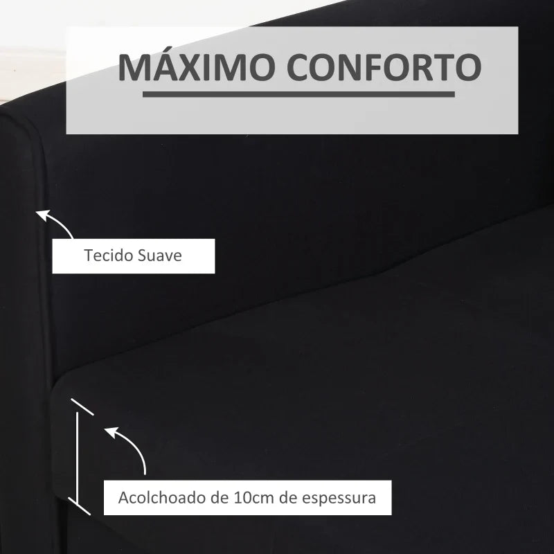 Sofá Cama de 2 Lugares Estofado em Algodão com 2 Almofadas Apoio para os Braços e Armazenamento Sofá Duplo Moderno para Sala de Estar Escritório 152x101x81cm Cinza Carvão
