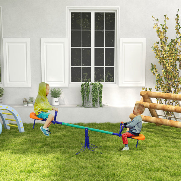 Baloiço para Crianças Carga 90 kg Sobe e Desce Infantil Giratório 360° com Barra de Comprimento Ajustável Amortecedor Assento Confortável e Base de Aço para Pátio Jardim Multicolor