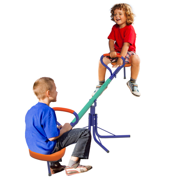 Baloiço para Crianças Carga 90 kg Sobe e Desce Infantil Giratório 360° com Barra de Comprimento Ajustável Amortecedor Assento Confortável e Base de Aço para Pátio Jardim Multicolor