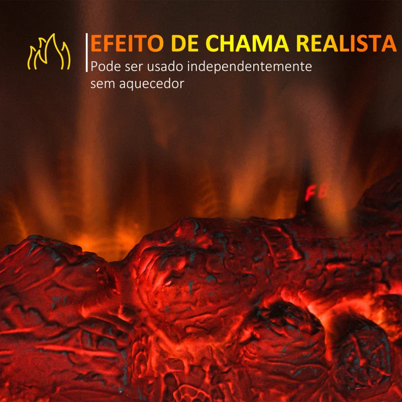 Lareira Elétrica Portátil 1000/2000W com Simulação de Chama Realista Termostato para Salas de até 20m² 36,5x24x46cm Preto