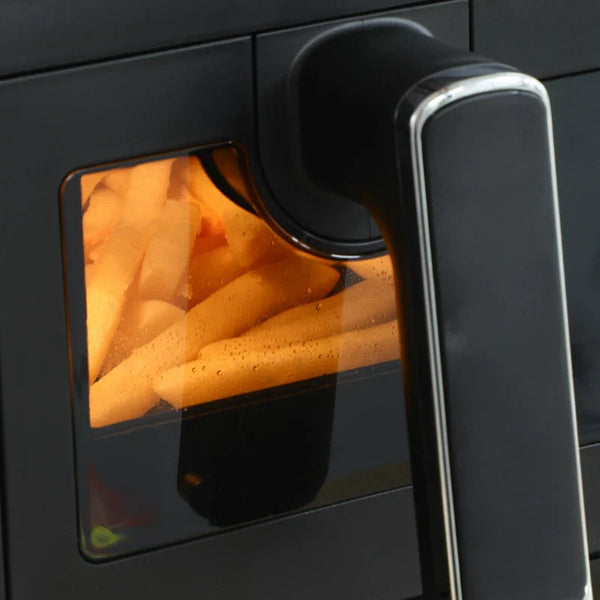Fritadeira sem Óleo Dupla 8L Fritadeira de Ar Quente 2500W com 8 Programas Ecrã LED Tátil Temperatura Ajustável 80-200°C Temporizador e Cesta Antiaderente 38,5x38x30,5 cm Preto