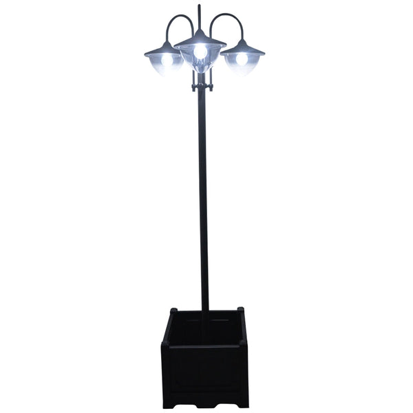 Candeeiro Solar de Jardim com Floreira – 60x55x189 cm – Preto – Luzes LED Automáticas – IP44