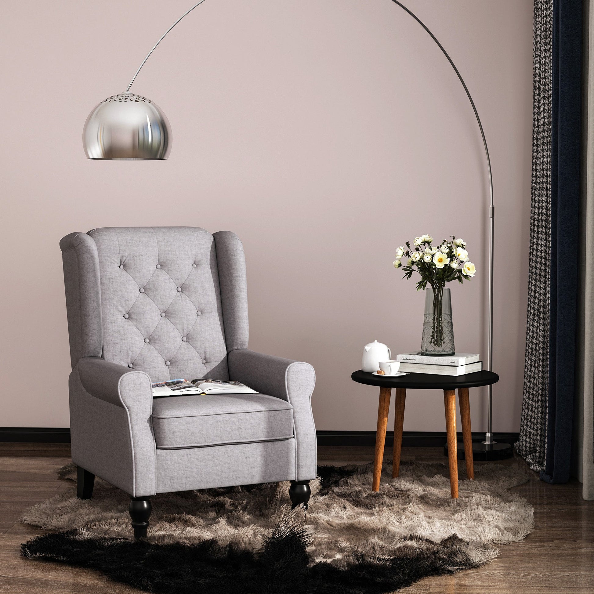 Poltrona de Sala de Estar Poltrona Moderna para Dormitório com Apoio para a Cabeça e Pés de Madeira Poltrona Individual Carga 160 kg para Esritório 74x86x102 cm Cinza