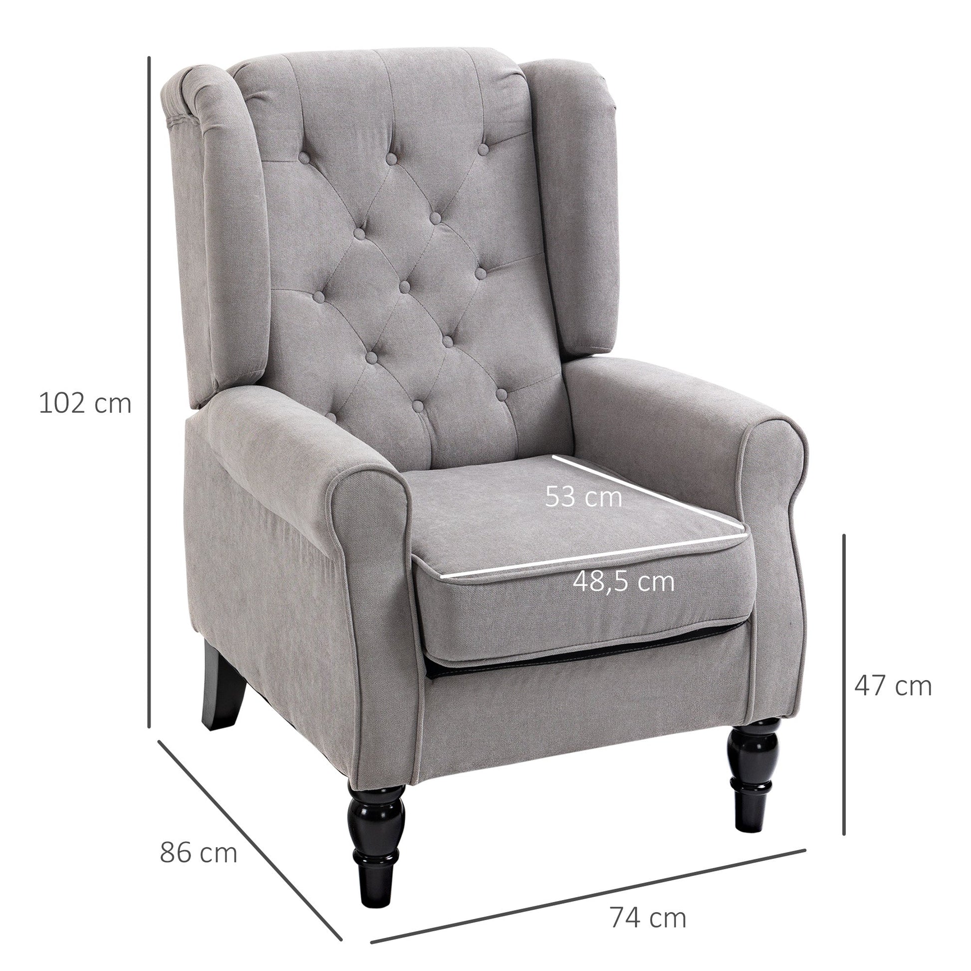 Poltrona de Sala de Estar Poltrona Moderna para Dormitório com Apoio para a Cabeça e Pés de Madeira Poltrona Individual Carga 160 kg para Esritório 74x86x102 cm Cinza