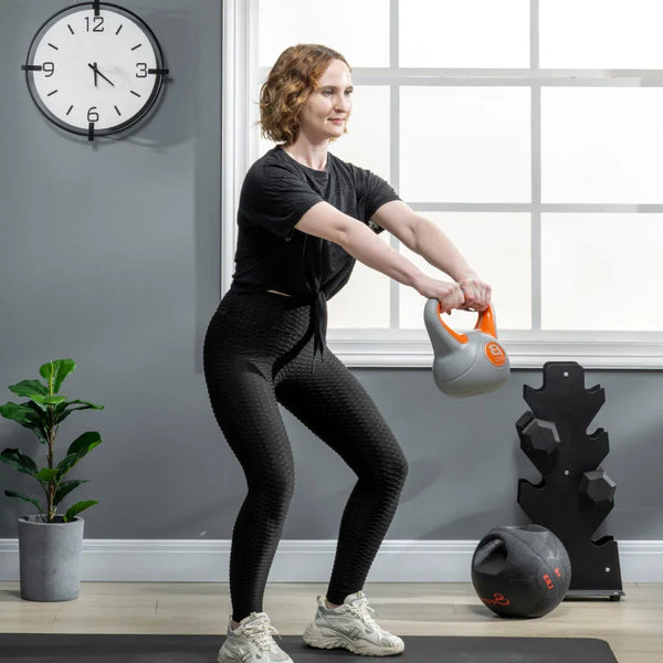 SPORTNOW Kettlebell 8kg Peso Russo com Revestimento de PU e Enchimento de Areia para Treinamento em Casa Ginásio 20x14x24cm Laranja e Cinza