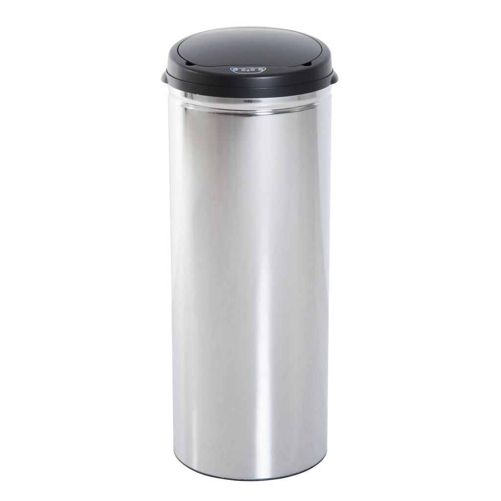 Balde de Lixo Inteligente de Aço Inoxidável 50L com Sensor Infravermelho de Abertura Automática para Cozinha Dormitório Casa de Banho Ø30,5x81,5cm Prata e Preto