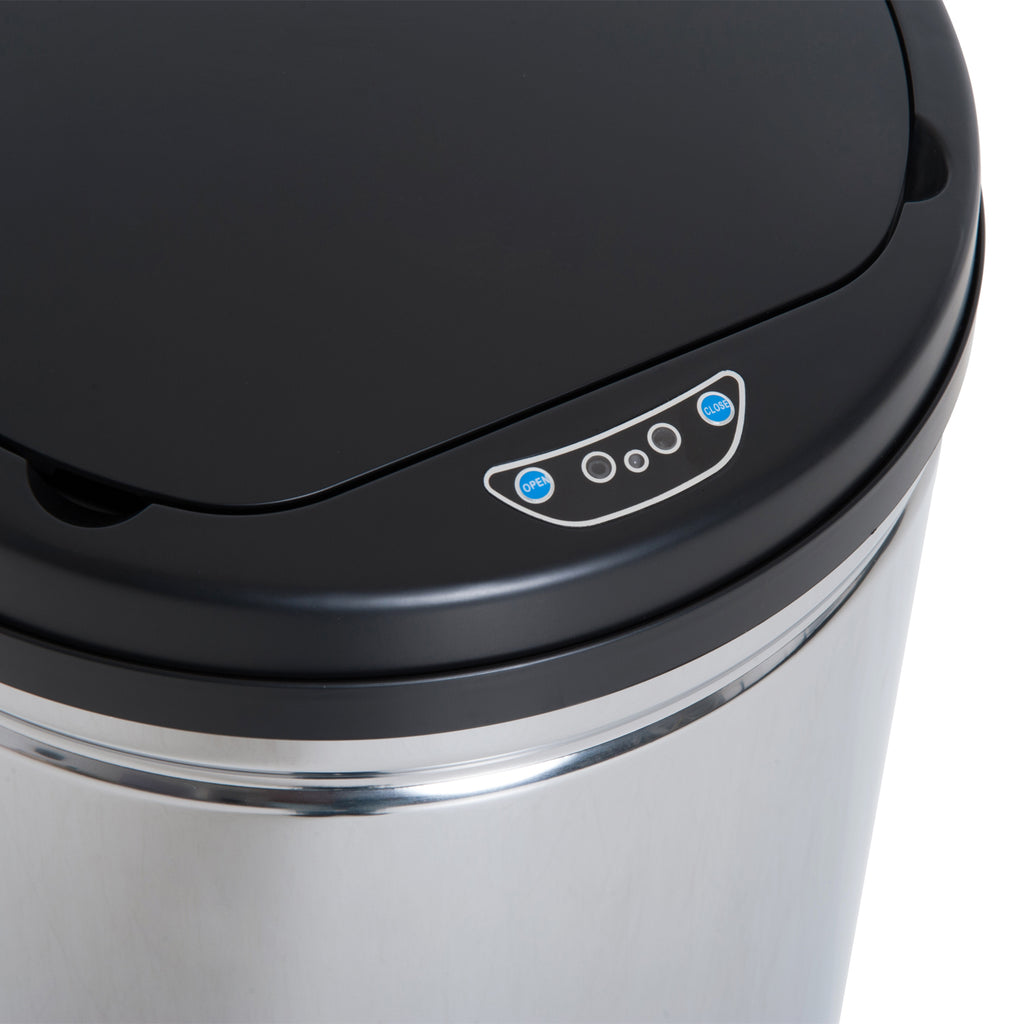 Balde de Lixo Inteligente de Aço Inoxidável 50L com Sensor Infravermelho de Abertura Automática para Cozinha Dormitório Casa de Banho Ø30,5x81,5cm Prata e Preto