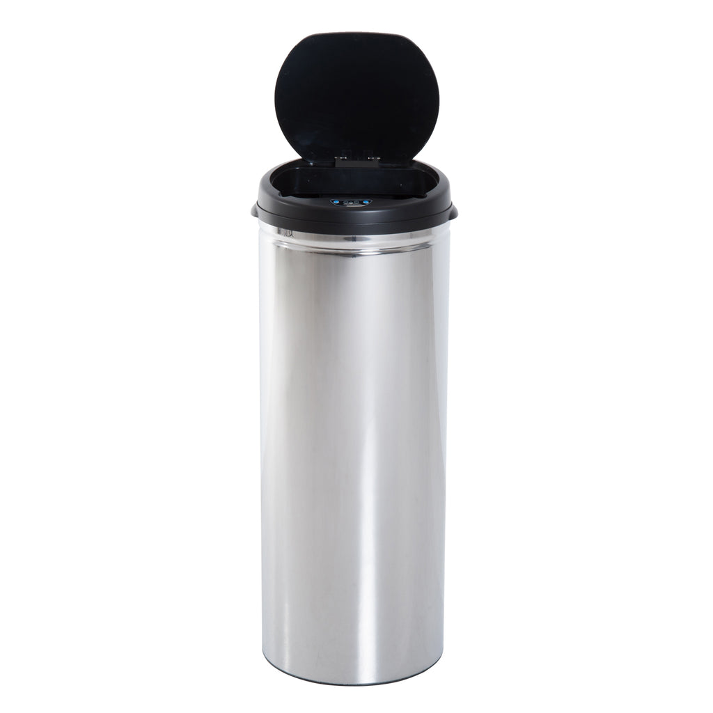 Balde de Lixo Inteligente de Aço Inoxidável 50L com Sensor Infravermelho de Abertura Automática para Cozinha Dormitório Casa de Banho Ø30,5x81,5cm Prata e Preto