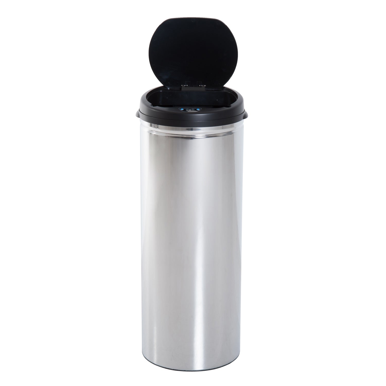 Balde de Lixo Inteligente de Aço Inoxidável 50L com Sensor Infravermelho de Abertura Automática para Cozinha Dormitório Casa de Banho Ø30,5x81,5cm Prata e Preto