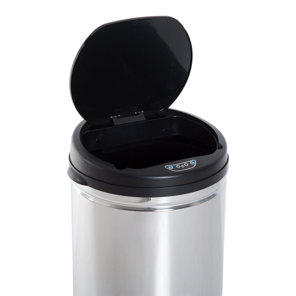 Balde de Lixo Inteligente de Aço Inoxidável 50L com Sensor Infravermelho de Abertura Automática para Cozinha Dormitório Casa de Banho Ø30,5x81,5cm Prata e Preto