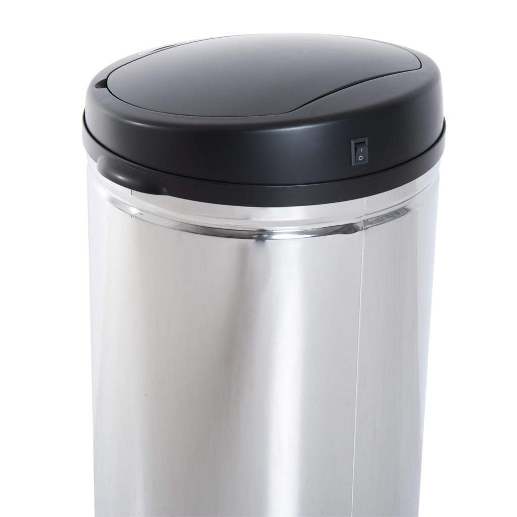 Balde de Lixo Inteligente de Aço Inoxidável 50L com Sensor Infravermelho de Abertura Automática para Cozinha Dormitório Casa de Banho Ø30,5x81,5cm Prata e Preto