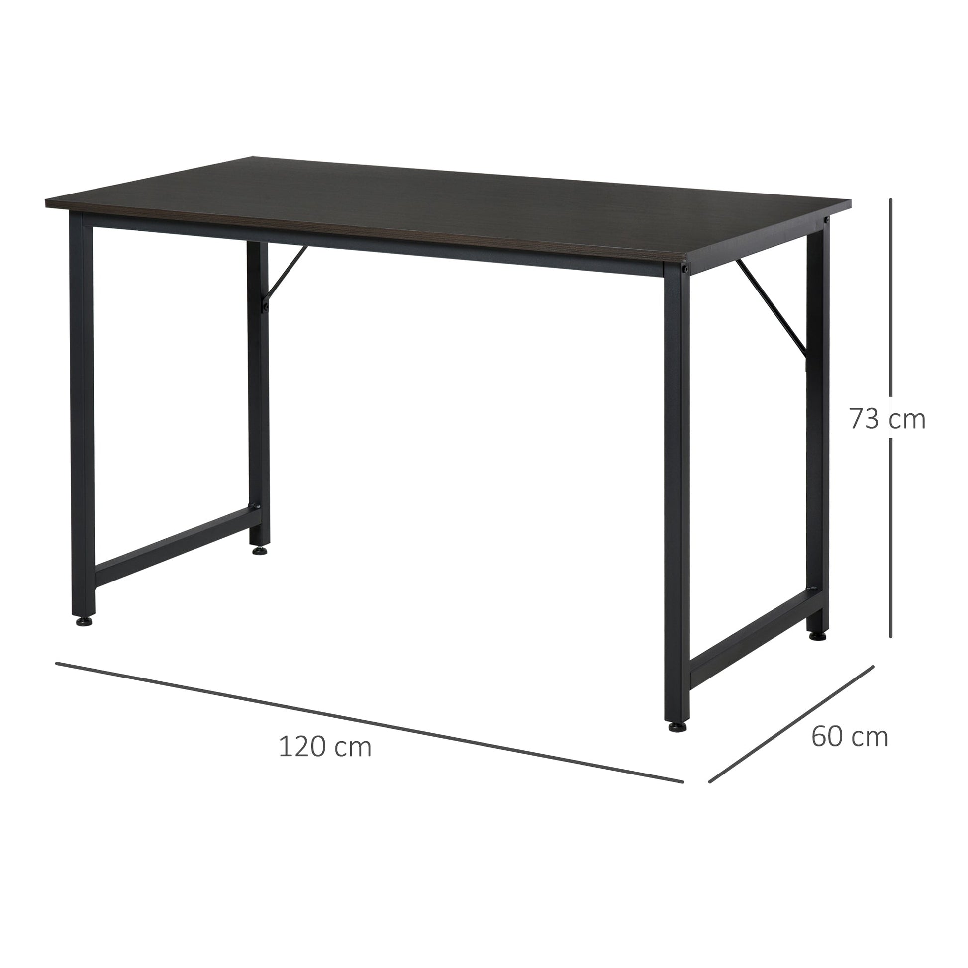 Secdretária Mesa de Computador com Pés Ajustáveis e Estrutura em Aço Secretária Estilo Moderno Capacidade de Carga 70 kg 120x60x73 cm Marrom Escuro e Preto