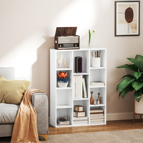 Estante de 3 Níveis Estante para Livros com 11 Compartimentos Desenho Vertical ou Horizontal para Sala de Estar Escritório Dormitório 74,3x24x106 cm Branco