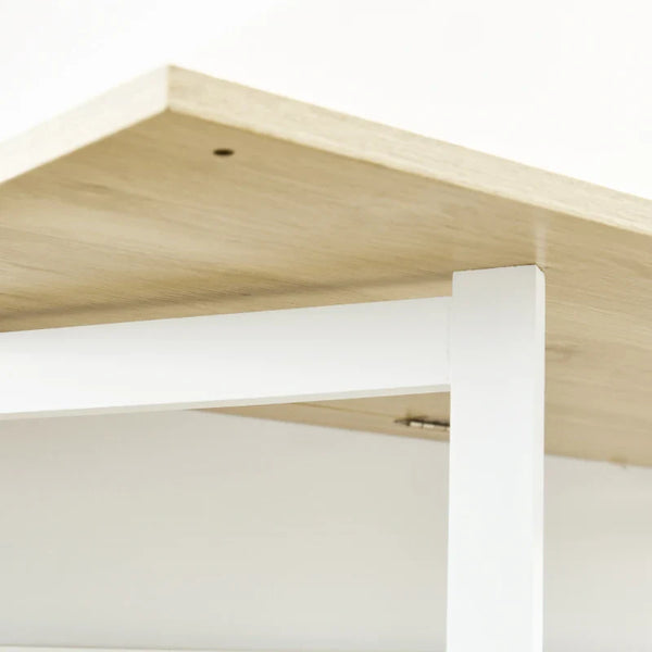 Mesa Alta Extensível com Lateral Dobrável Mesa de Bistró com Compartimentos de Armazenamento e 1 Porta para Cozinha Sala de Jantar 116x79,5x91 cm Branco
