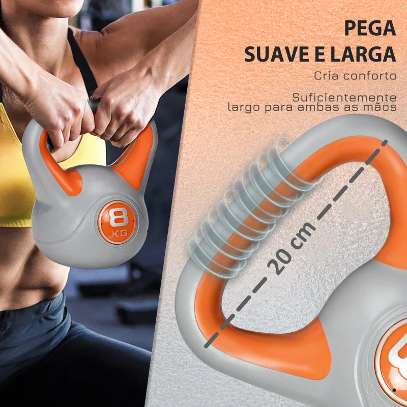 SPORTNOW Kettlebell 8kg Peso Russo com Revestimento de PU e Enchimento de Areia para Treinamento em Casa Ginásio 20x14x24cm Laranja e Cinza