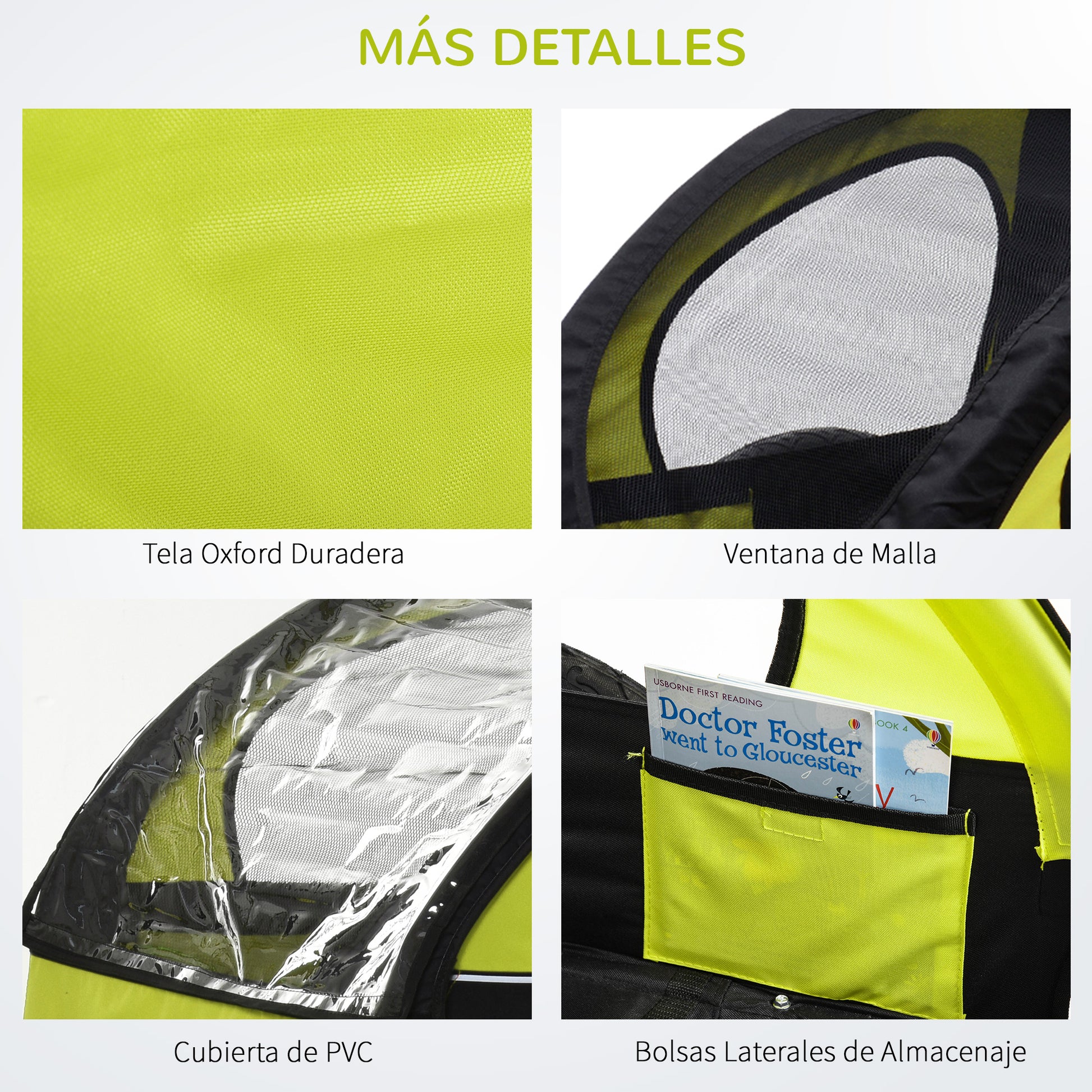 Reboque de Bicicleta 2 EM 1 para crianças de 2 lugares com Amortecedores Convertível em carrinho com barra e kit de corrida 129x85x105cm Verde