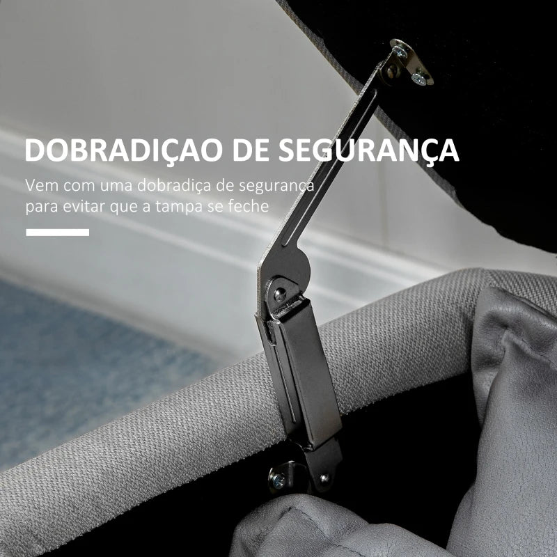 Banco de Armazenamento Estofado em Linho com Tampa Abatível e Pés de Aço para Dormitório Sala de Estar Entrada Carga Máxima 150kg 101x38,5x44,5 cm Cinza