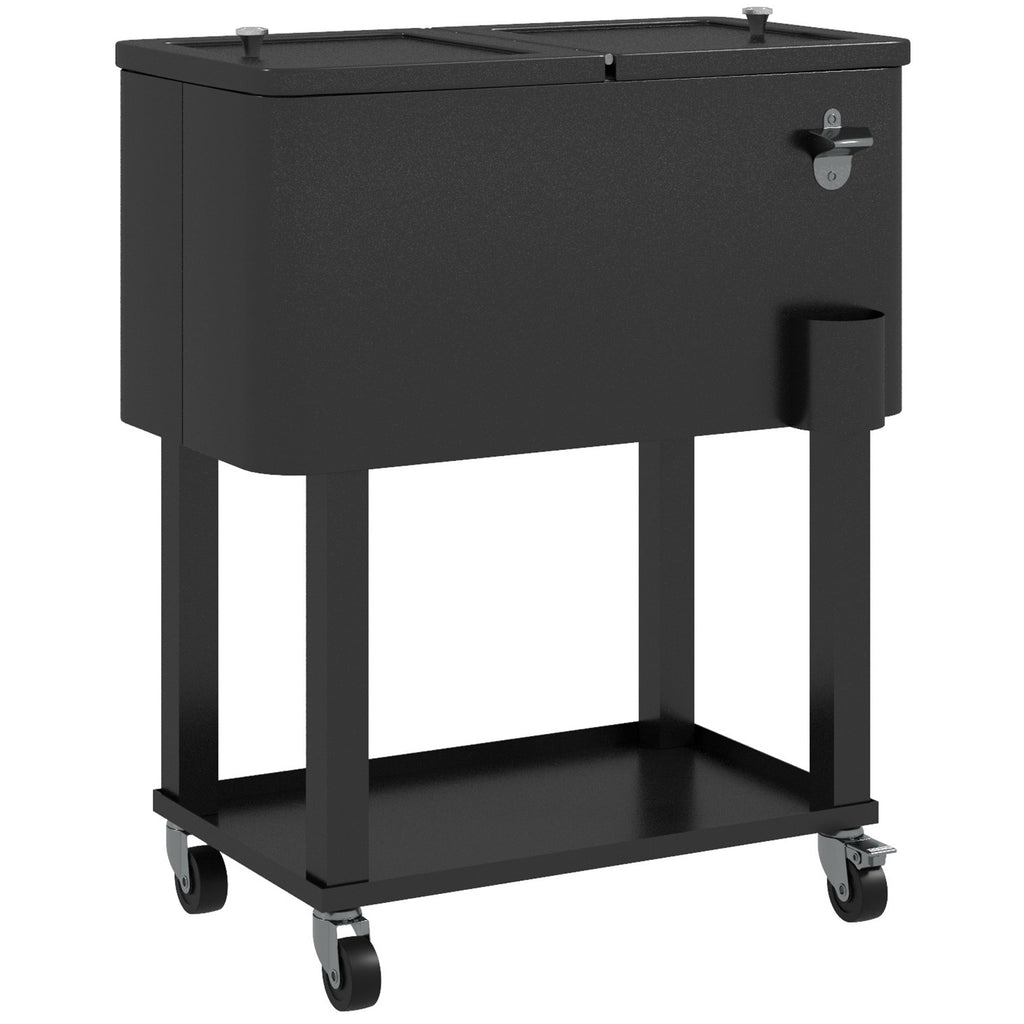 Carrinho Refrigerador de Bebidas de 56L Carrinho Refrigerador com Rodas Abridor de Garrafas e Prateleira para Pátio Festas Terraço Praia 67x35x80 cm Preto