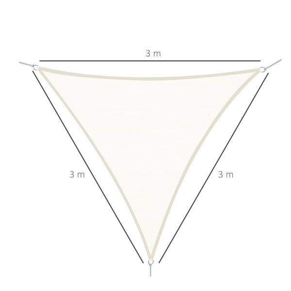 Vela de Sombra Triangular 3x3x3 m Toldo Vela de Poliéster com Proteção UV Aneis em Forma de D e Cordas para Jardim Pátio Piscina Creme
