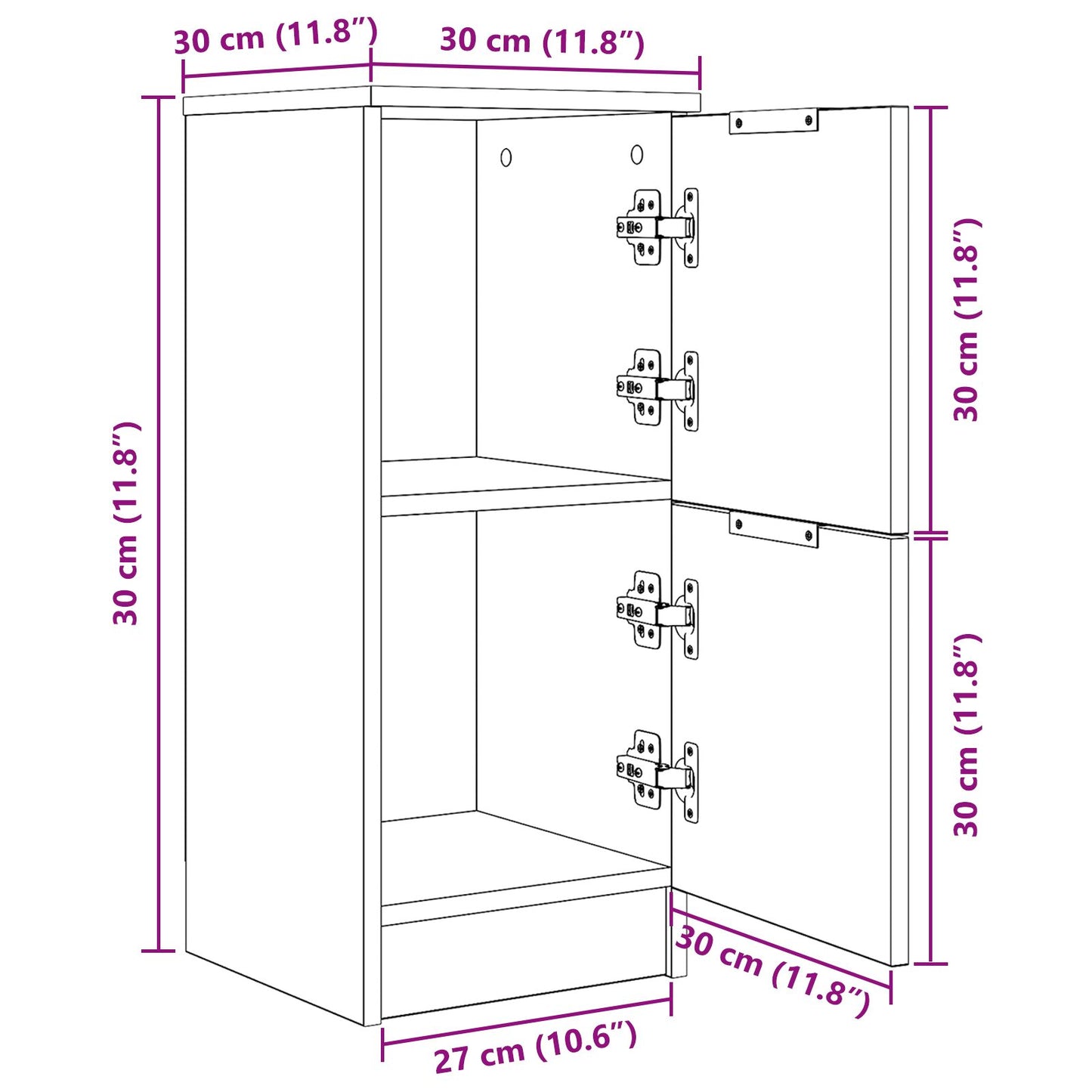 Buffets 2 pcs em Carvalho Preto, 30x30x70 cm, Feito de Madeira Derivada