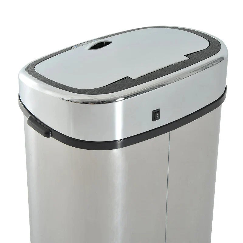 Balde de Lixo Inteligente de Aço Inoxidável 68L com Sensor Infravermelho de Abertura Automática e Contato Manual para Cozinha Dormitório Casa de banho 40,5x29,578cm Prata