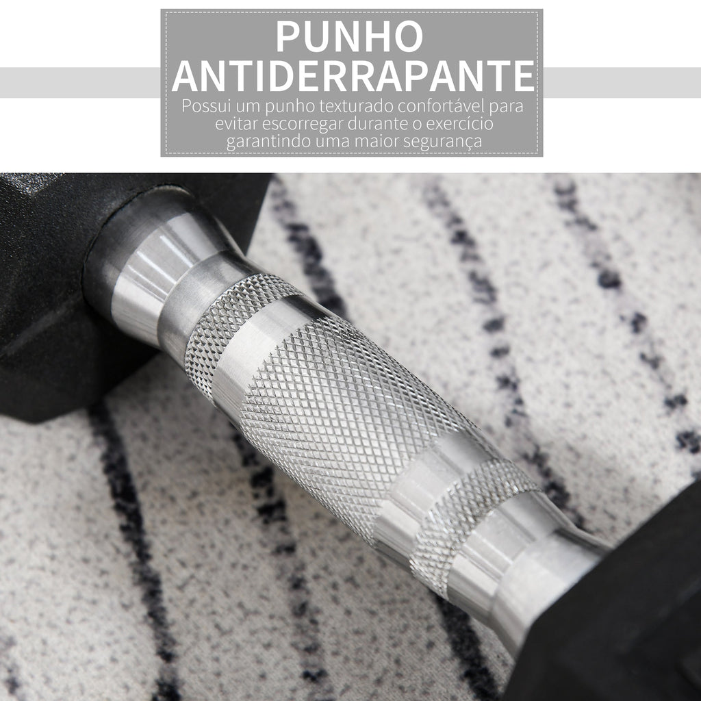 Conjunto de Halteres 20 kg com Barra Metálica e Cabeça Hexagonal Conjunto Pesos para Treino em Casa Ginásio 31x13,5 cm Preto e Prata – Modelo Luleå