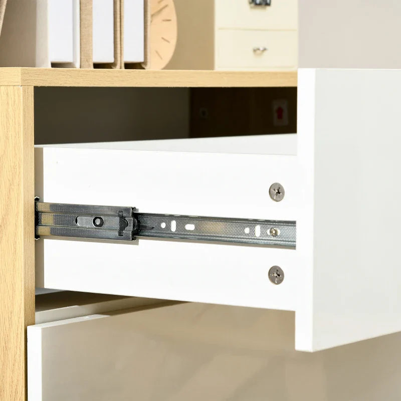 Cómoda com 4 Gavetas de Alto Brilho Cómoda de Madeira para Dormitório Sala de Estar Escritório Estilo Moderno 70x35x92 cm Branco e Madeira