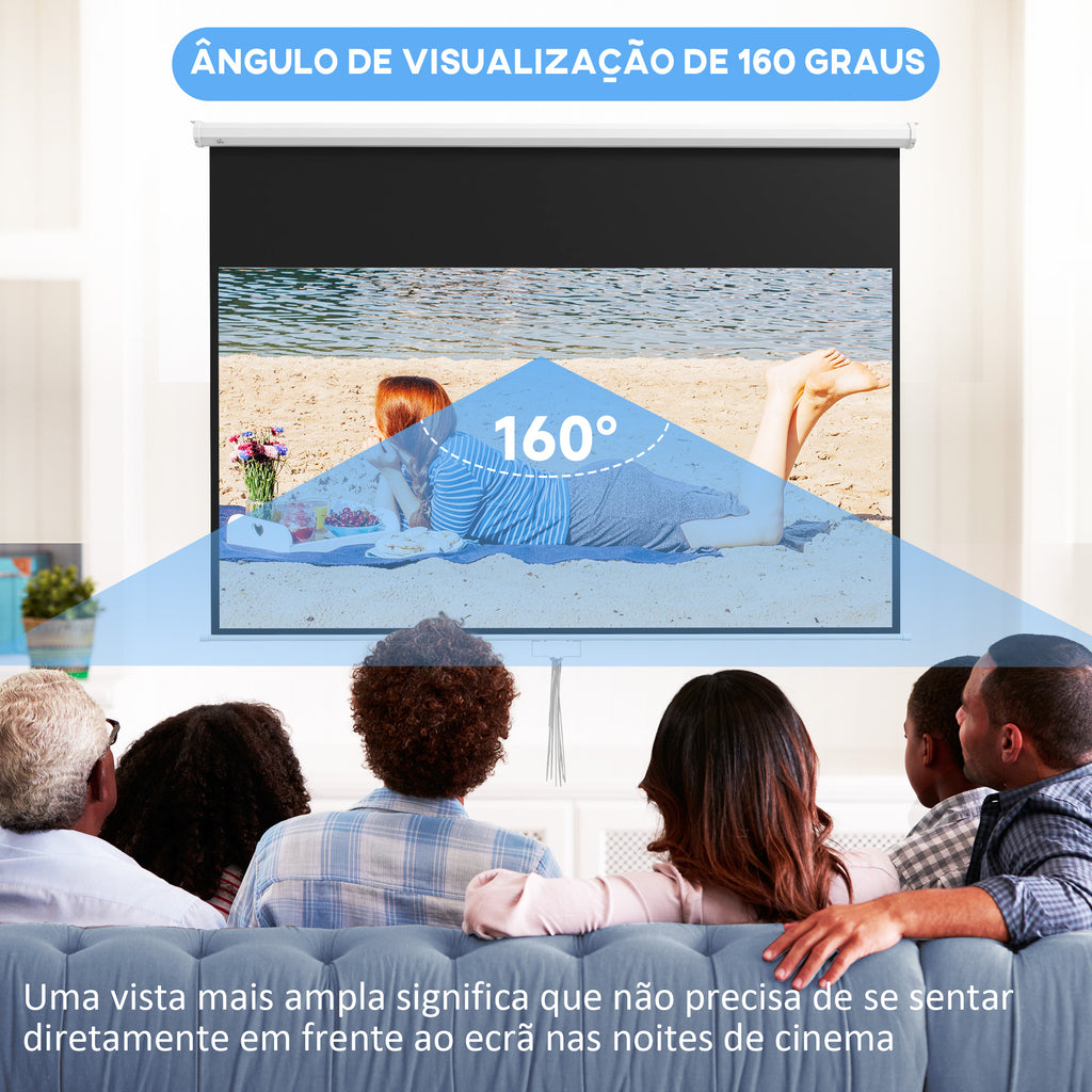 Tela de Projeção Manual 100 Polegadas Tela de Projeção Portátil Formato 16:9 com Altura Ajustável para Interior e Exterior Cinema em Casa 236,8x8x158 cm Branco