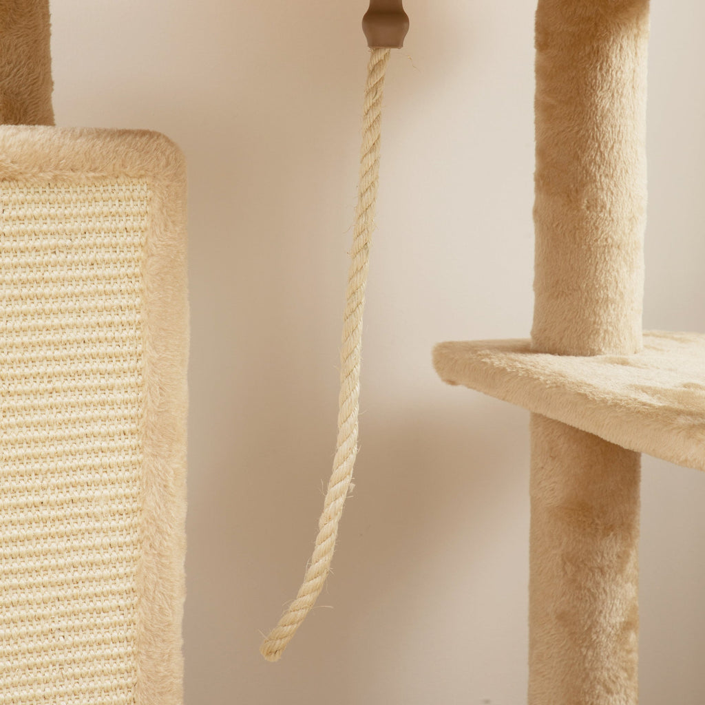 PawHut Arranhador para Gatos Grande Altura 132 cm Arranhador para Gatos com Plataformas Postes com Escova Bolas Suspensas e Almofadas para Arranhar Bege