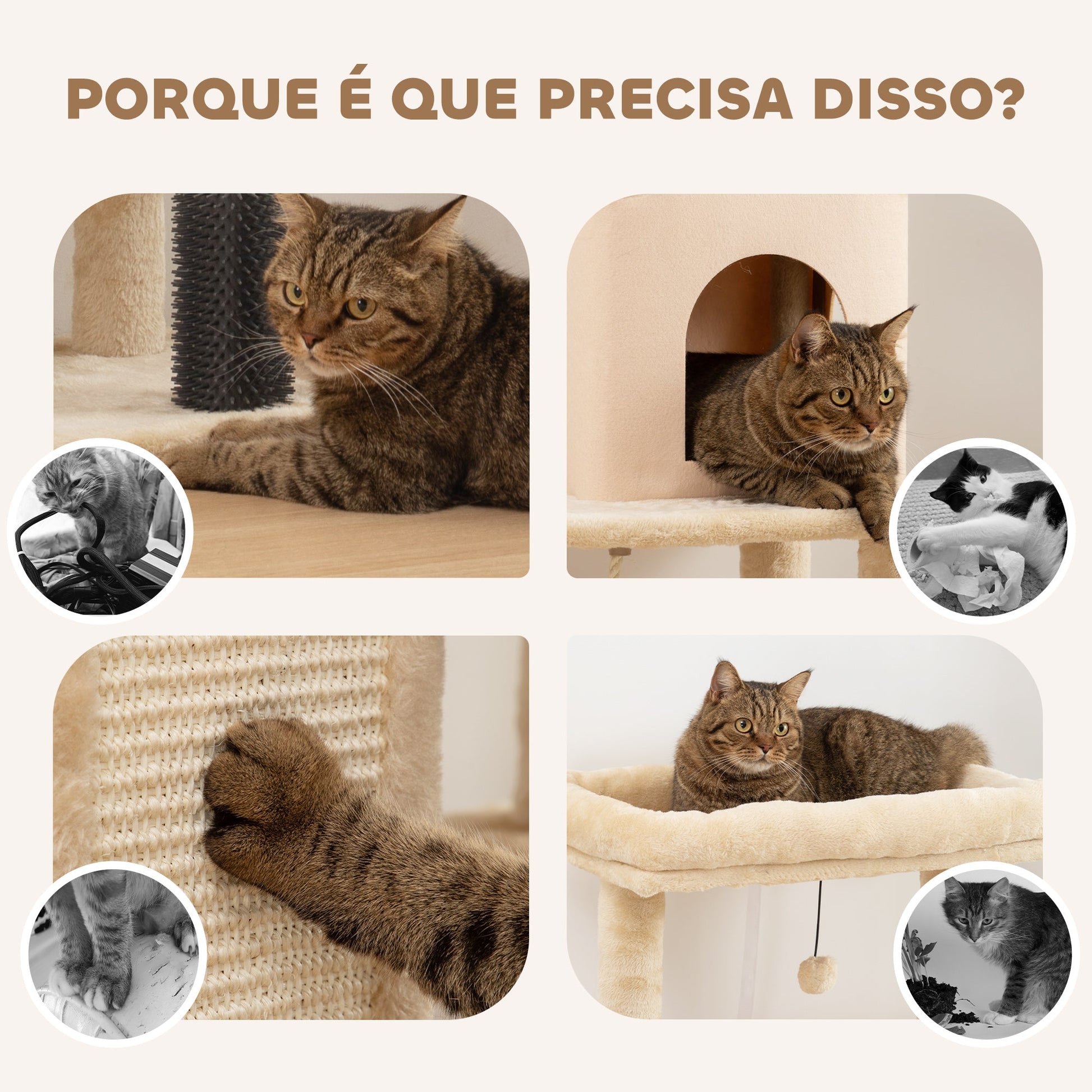 PawHut Arranhador para Gatos Grande Altura 132 cm Arranhador para Gatos com Plataformas Postes com Escova Bolas Suspensas e Almofadas para Arranhar Bege