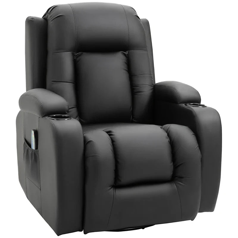 Poltrona de Massagem Reclinável até 150° Poltrona Relax com 8 Pontos de Massagem por Vibração Função de Aquecimento Giratória e Controlo Remoto 85x94x104 cm Preto