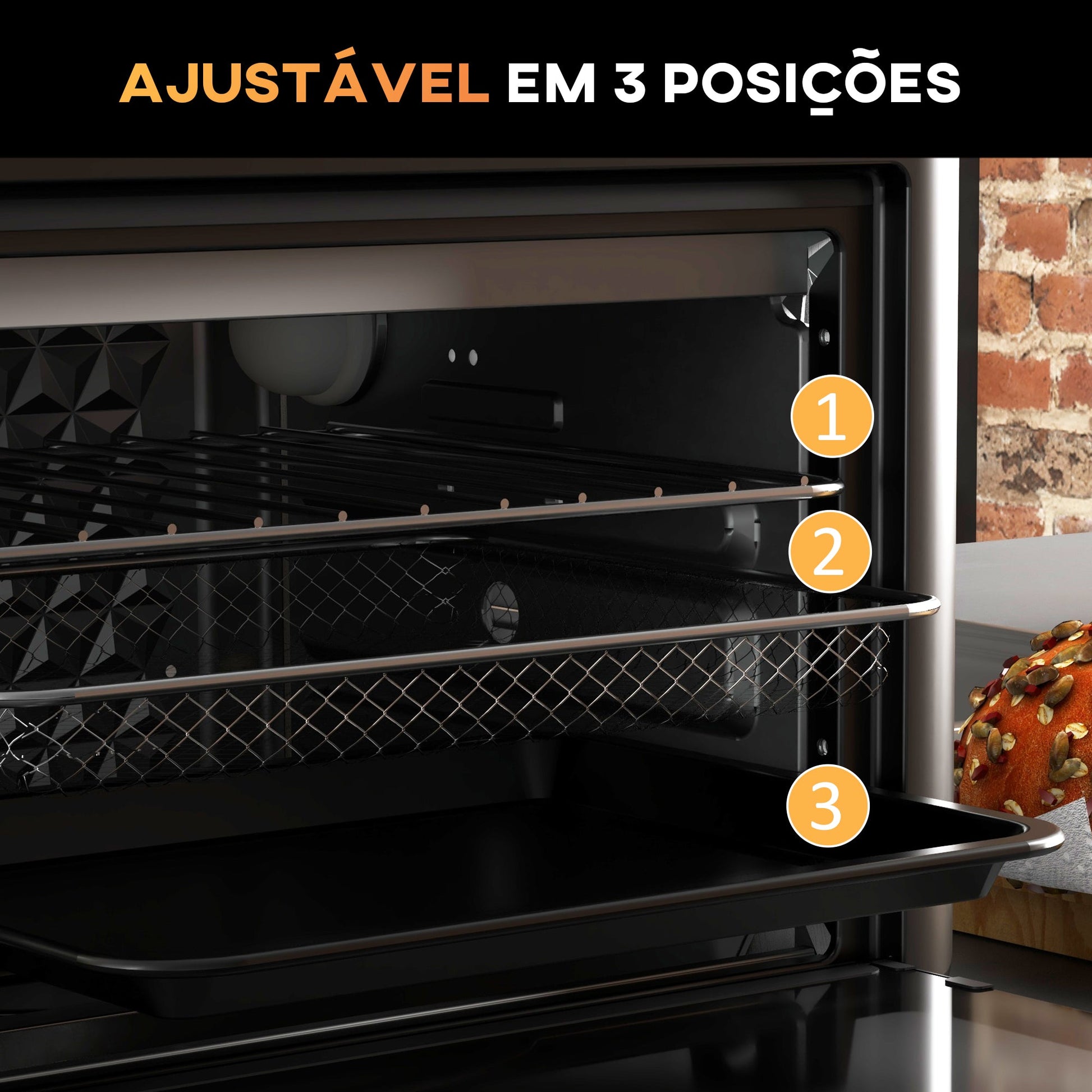 Mini Forno Elétrico Multifuncional Forno Elétrico de 13L 1200W Fritadeira sem Óleo com 12 Modos Temporizador e Temperatura Ajustável 33,5x32x32,5 cm Branco