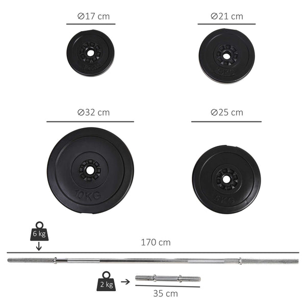 Conjunto de Barras de Pesos com 14 Discos de Pesos Intercambiáveis até 55kg Conjunto de Pesos e Barras Ajustáveis para Culturismo Treinamento Fitness em Casa Academia Preto