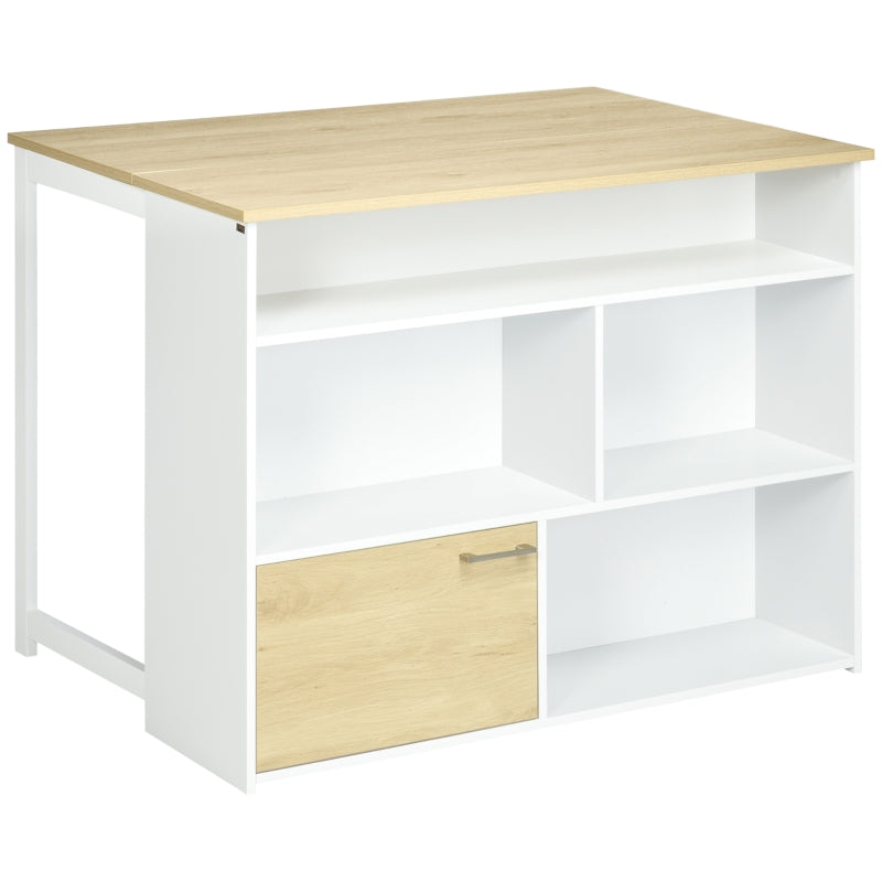 Mesa Alta Extensível com Lateral Dobrável Mesa de Bistró com Compartimentos de Armazenamento e 1 Porta para Cozinha Sala de Jantar 116x79,5x91 cm Branco