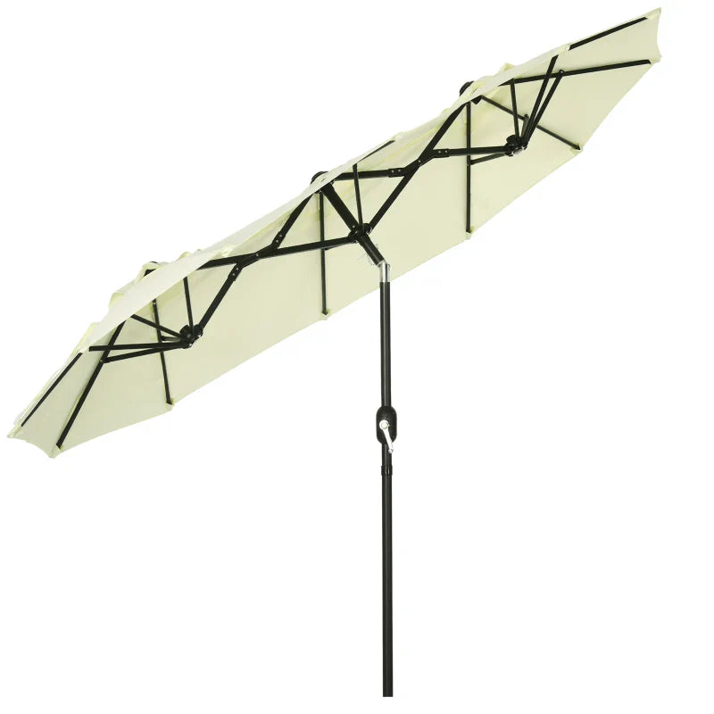 Chapéu de Sol Duplo 285x147x227cm Chapéu de Sol de Jardim com Inclinação de 45° Manivela Estrutura de Aço para Pátio Varanda Piscina Bege