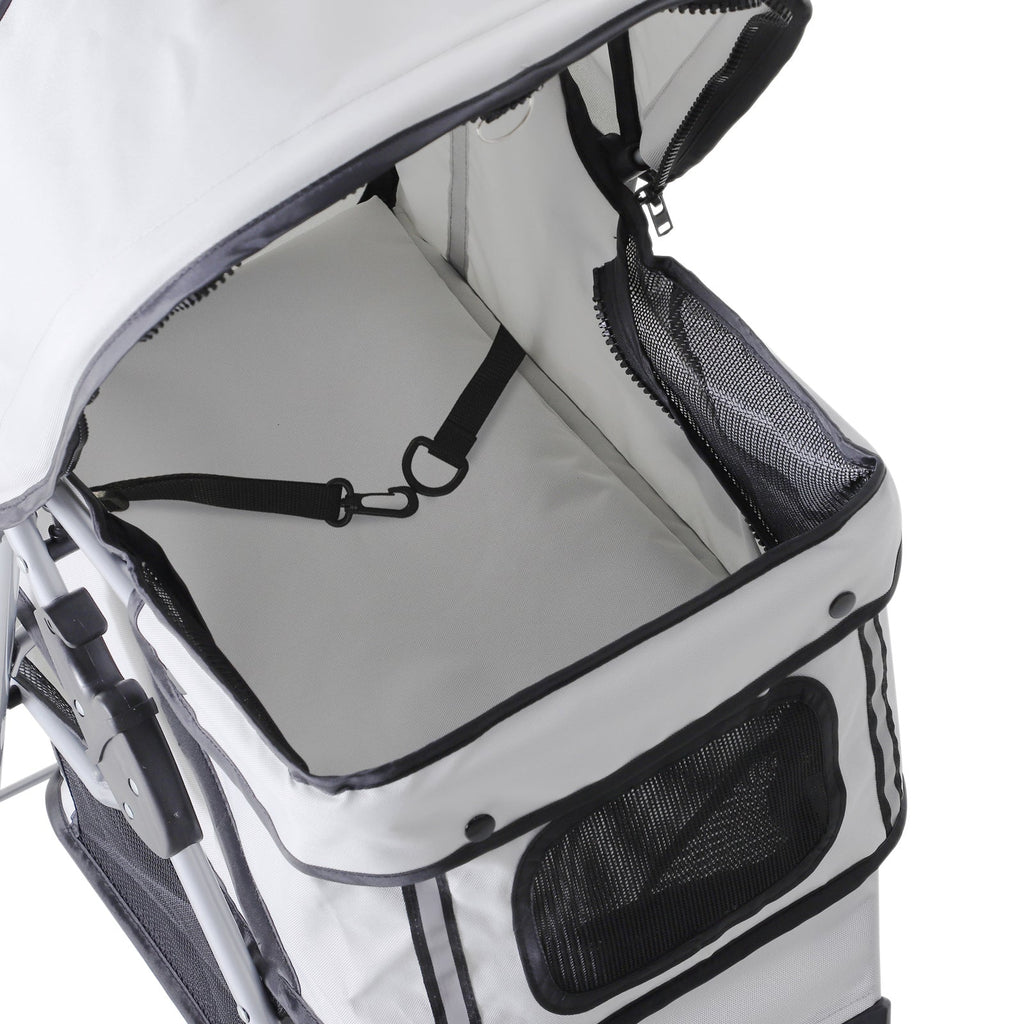PawHut Carrinho para Animais de Estimação Dobrável Carrinho para Cães e Gatos com Rodas Giratórias Cesto e Suporte para Copos 75x45x97cm Cinza
