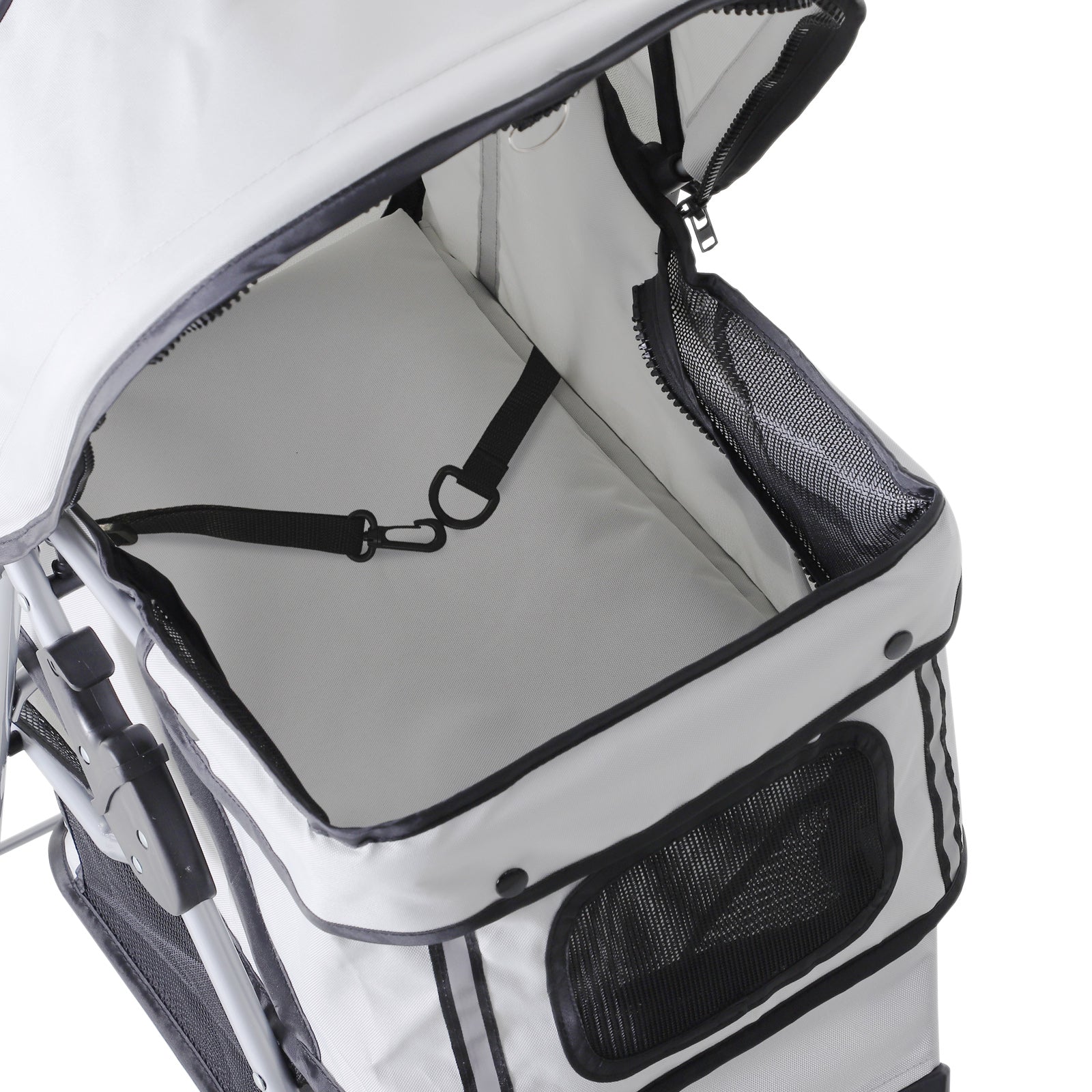 PawHut Carrinho para Animais de Estimação Dobrável Carrinho para Cães e Gatos com Rodas Giratórias Cesto e Suporte para Copos 75x45x97cm Cinza