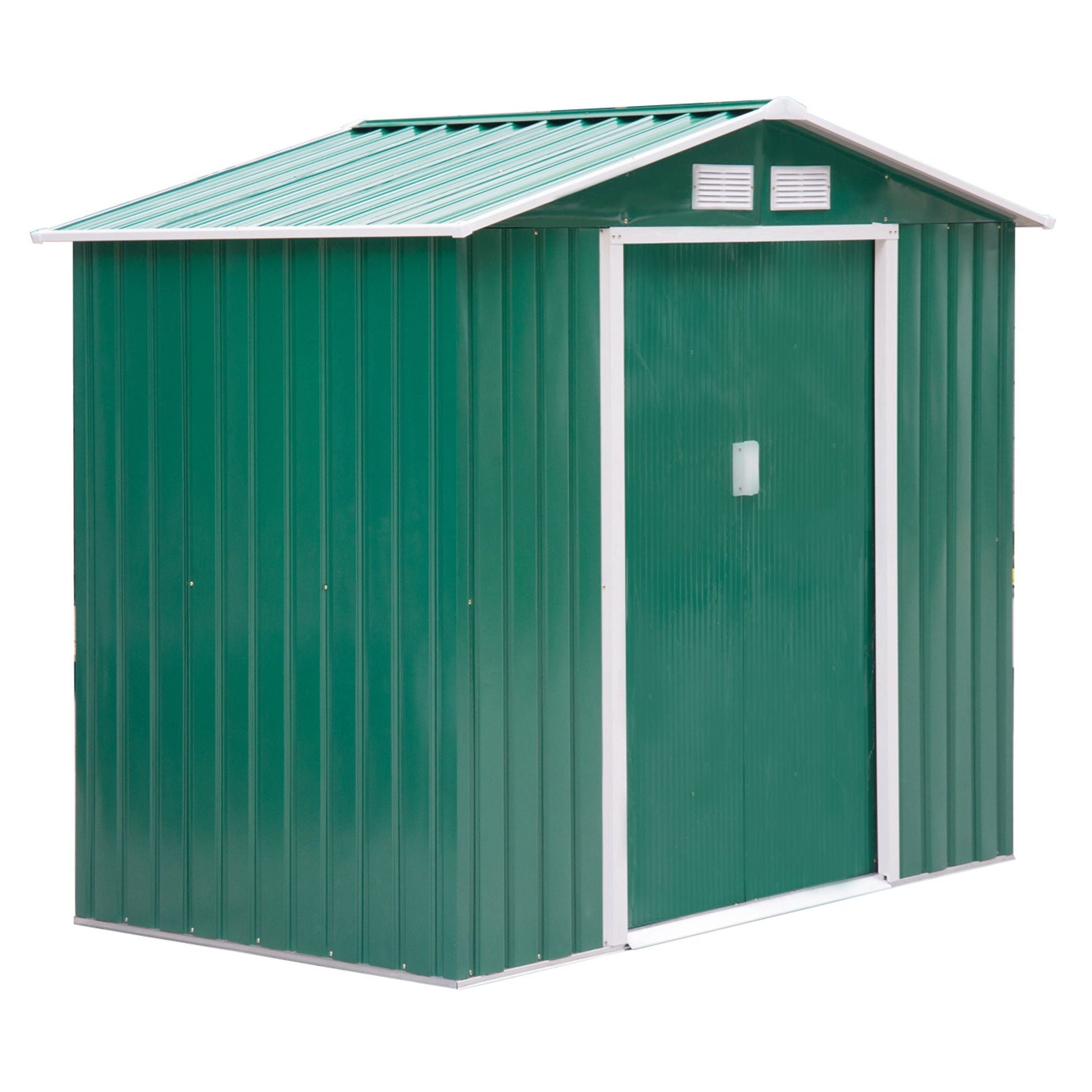 Abrigo de Jardim 213x130x185cm Abrigo de Jardim Metálico de Exterior para Armazenamento de Ferramentas com 2 Portas Deslizantes e 4 Janelas para Terraço Verde