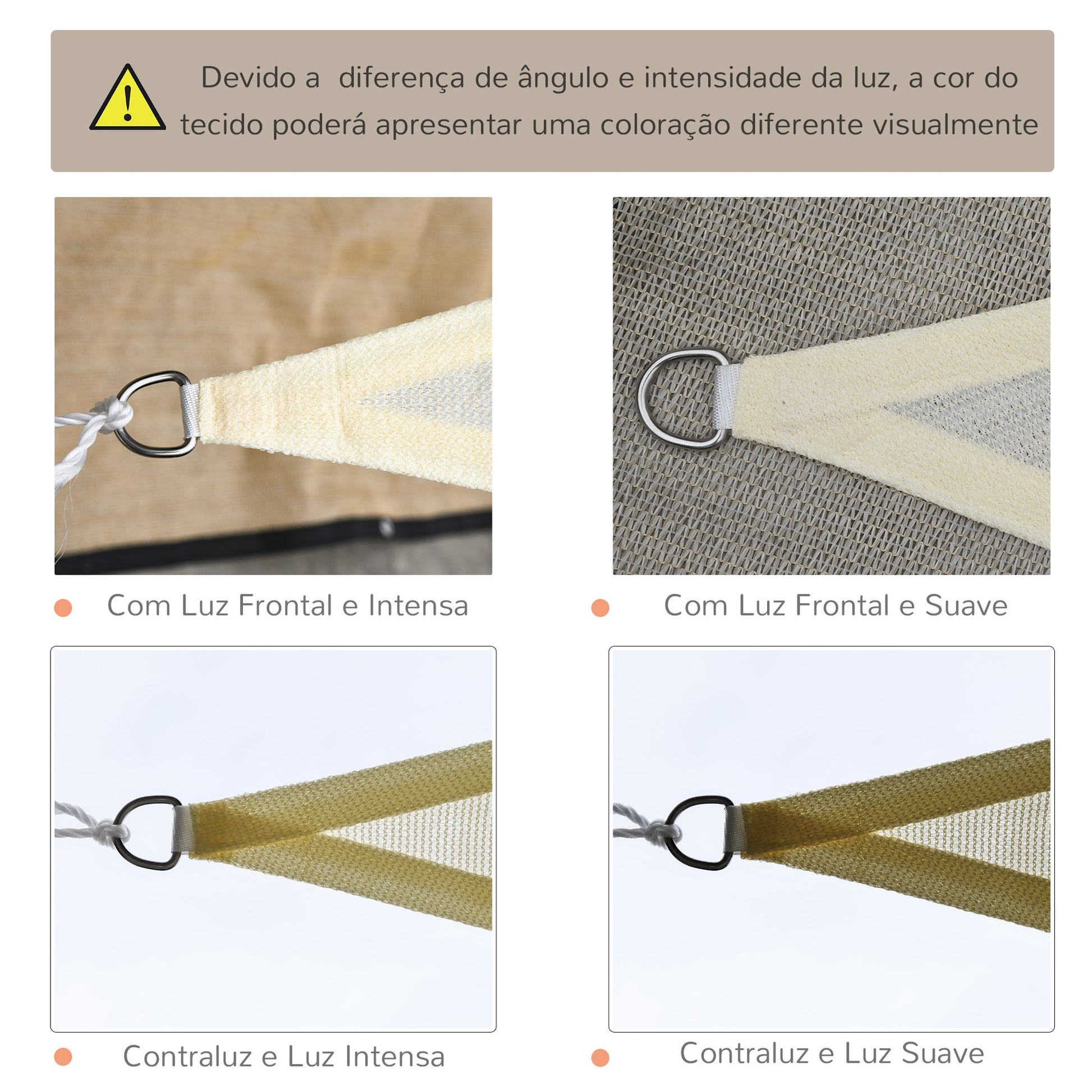 Vela de Sombra Triangular 4x4x4 m Toldo Vela de HDPE com Proteção UV Aneis em Forma de D e Cordas para Jardim Pátio Piscina Creme