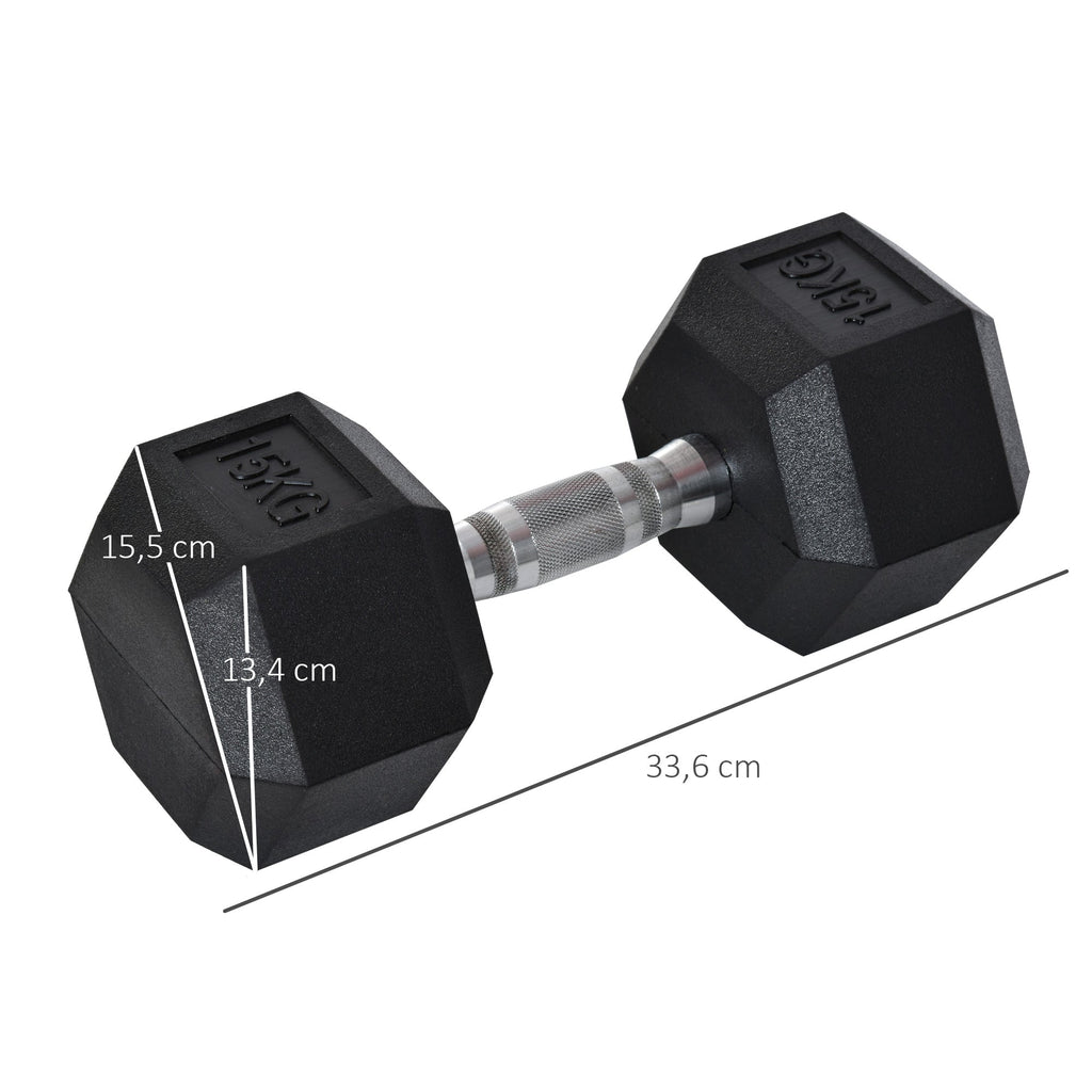 Haltere Hexagonal 15 kg Haltere com Barra de Conexão Metálica para treino em Casa Ginásio Escritório Preto e Prata