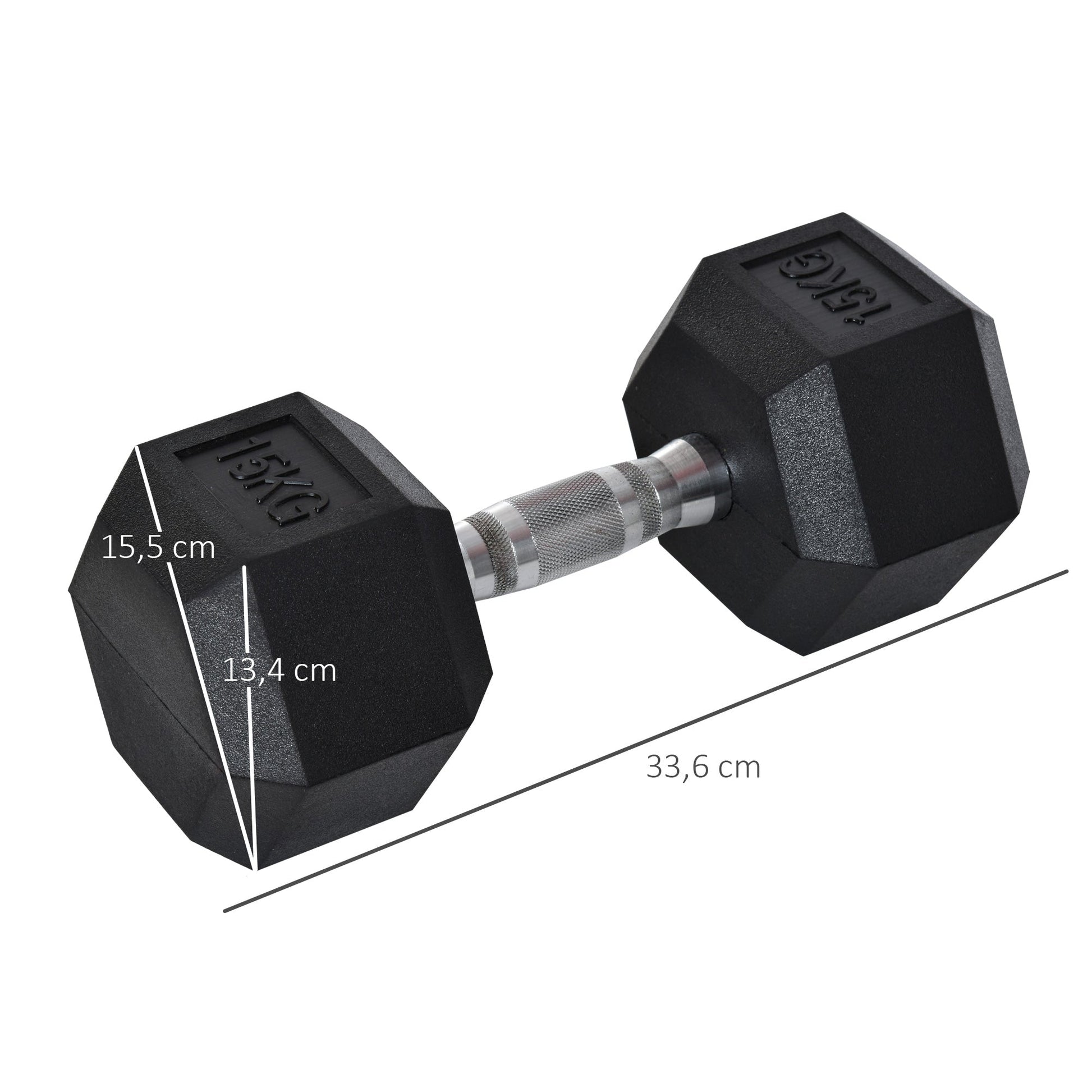 Haltere Hexagonal 15 kg Haltere com Barra de Conexão Metálica para treino em Casa Ginásio Escritório Preto e Prata