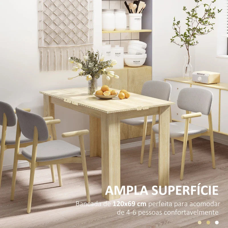 Mesa de Sala de Jantar para 4-6 Pessoas Mesa de Cozinha Retangular Estilo Moderno com Bancada de Melamina de Madeira Carga 50 kg 120x69x75 cm Carvalho